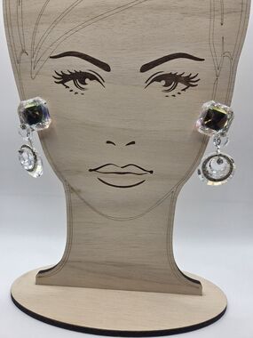 1698. Iridescent Crystal Drop Clip On Earrings